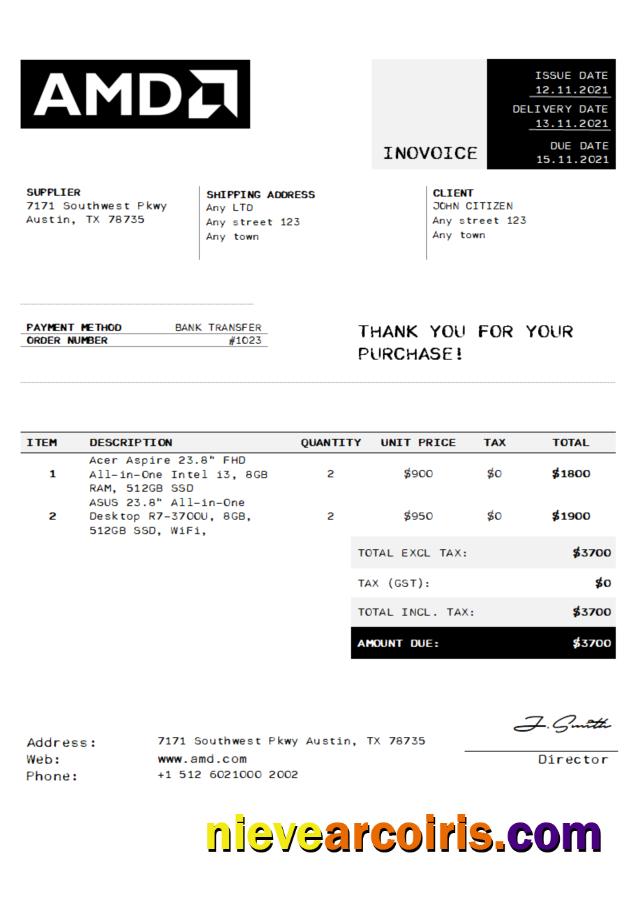 USA AMD invoice